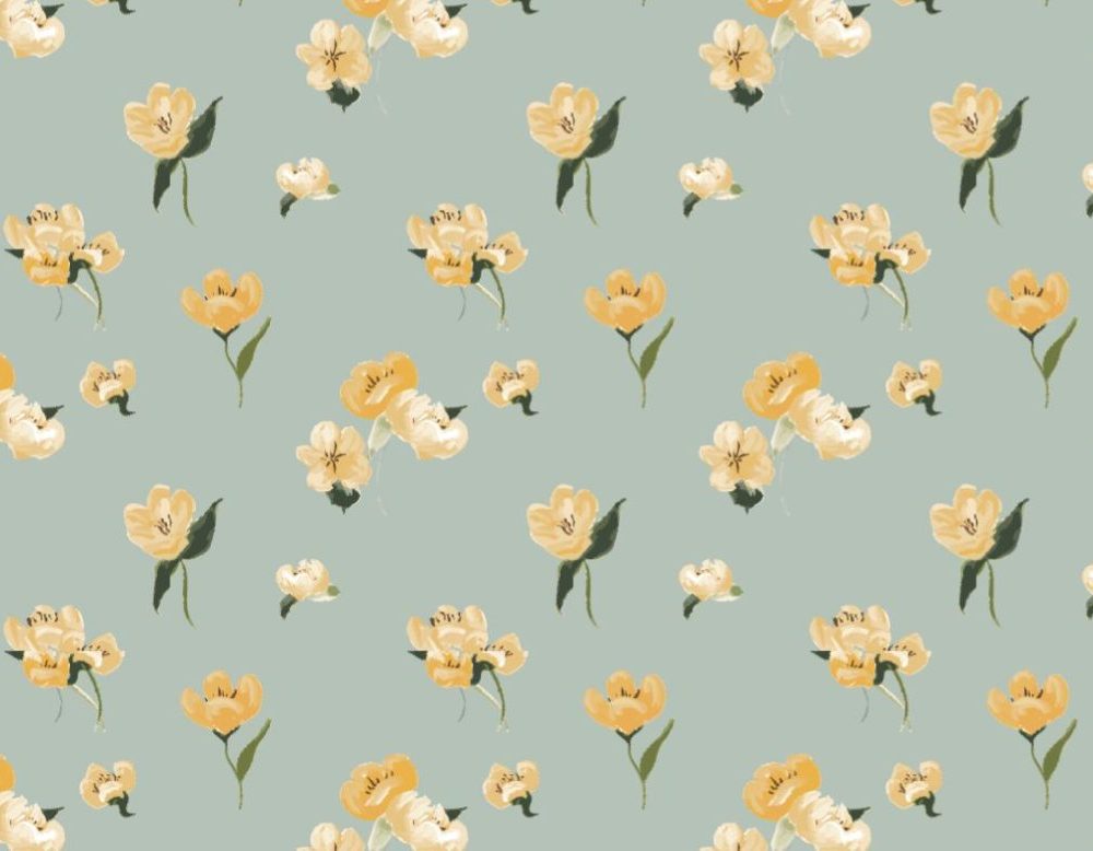 Buttercup flower wallpaper in Sage Green